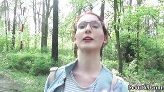 German Scout – College Redhead Teen Lia in Public Casting